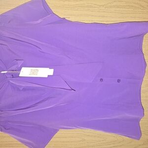 Purple Short Sleeve Button Down Blouse